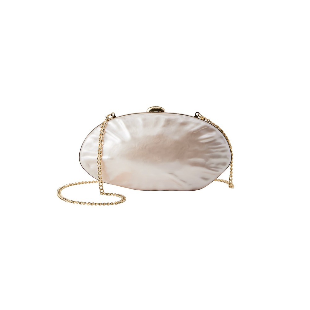 Ann Taylor Mother of Pearl Shell Clutch Bag Gold Chain Evening Purse NWT $138